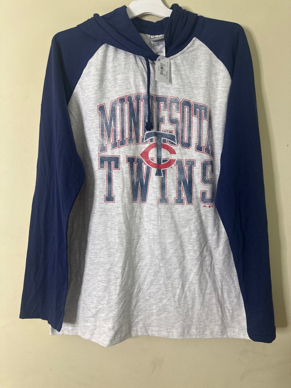 Minnesota Twins men's ash hooded long sleeve t-shirt L 3